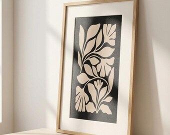 Abstract Botanical Wall Art, Moody Botanical Print, Neutral Botanical Wall Art, Wavy Floral Wall Art, Boho Wall, Flower Print, Matisse Print