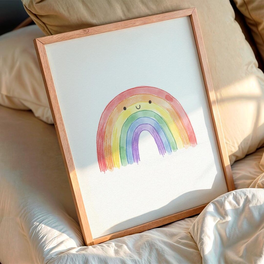 Nursery Rainbow Wall Art Printable, Smiling Rainbow Kids Room Decor ...