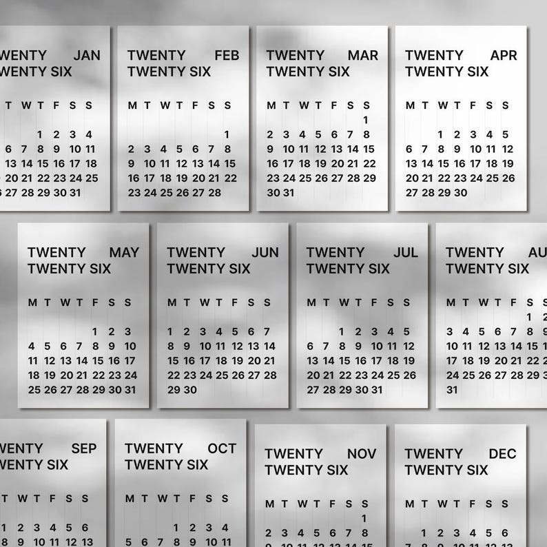 2026 Minimal Wall Calendar Printable, Modern Monthly Calendar A3 A4 ...