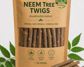 Neem Tree Twigs – Natural Teeth Cleaning Sticks, Healthy Gums, Fresh Breath (25 Pack)