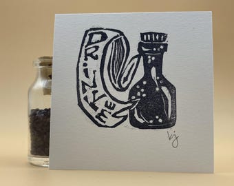 drink me mini hand carved linocut print