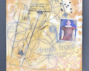 dress front | original small encaustic painting & collage