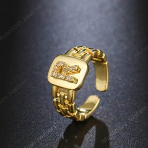 Link Chain Initial Adjustable Ring | Statement Ring gift for her. image 4