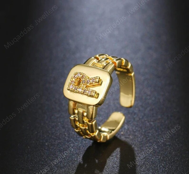 Link Chain Initial Adjustable Ring | Statement Ring gift for her. image 4