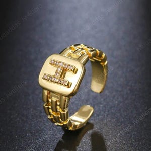 Link Chain Initial Adjustable Ring | Statement Ring gift for her. image 3