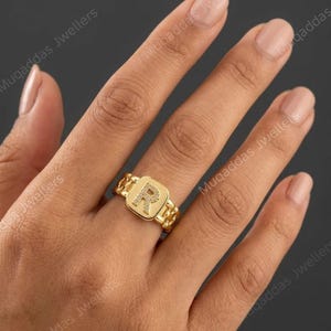 Link Chain Initial Adjustable Ring | Statement Ring gift for her.