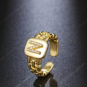 Link Chain Initial Adjustable Ring | Statement Ring gift for her. image 5