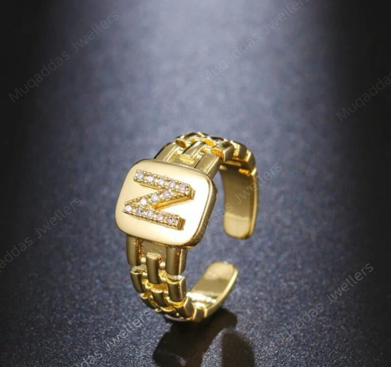 Link Chain Initial Adjustable Ring | Statement Ring gift for her. image 5
