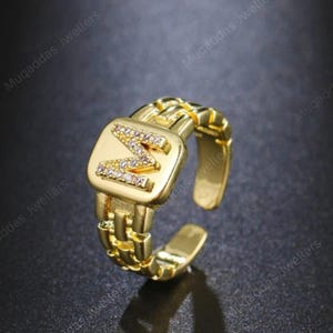Link Chain Initial Adjustable Ring | Statement Ring gift for her. image 6