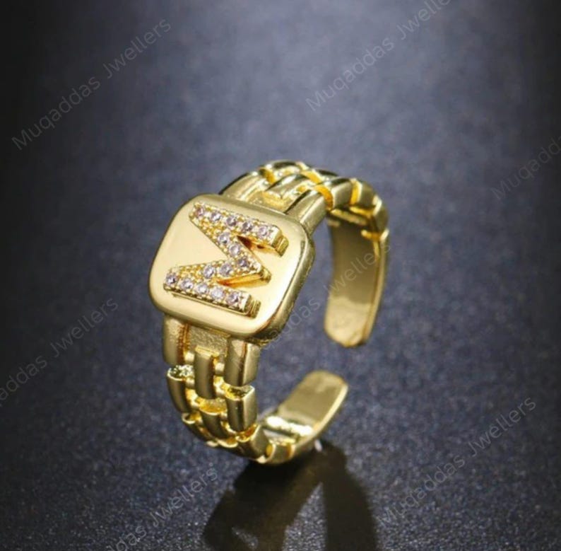 Link Chain Initial Adjustable Ring | Statement Ring gift for her. image 6