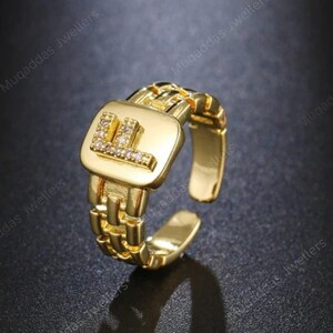 Link Chain Initial Adjustable Ring | Statement Ring gift for her. image 7