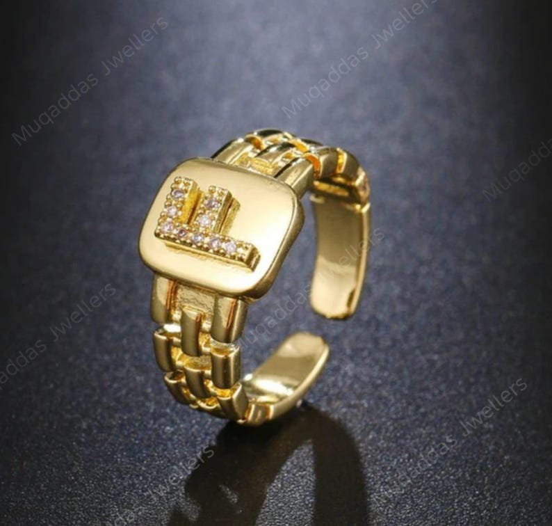 Link Chain Initial Adjustable Ring | Statement Ring gift for her. image 7