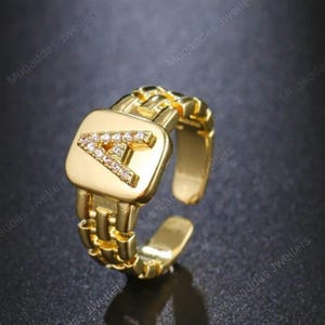Link Chain Initial Adjustable Ring | Statement Ring gift for her. image 2