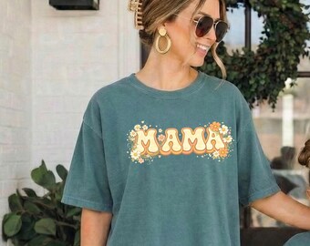 Retro Floral Mama Shirt, Vintage Flower Mom Tee, Mother's Day Gift, Boho Mother Apparel, Cute Mommy Tshirt, Trendy Spring Graphic Top