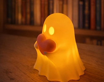 Ghost Night Light with Heart | LED Tealight Holder | Matte White PLA | Heart Color Selectable | Optional Warm White LED Tealight incl. Battery