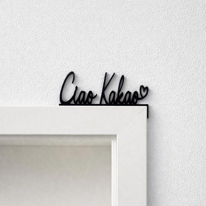 Door frame decoration "Ciao Kakao" with heart | 3D printed PLA matte | Black/White | Left or right | Personalized color | Gift idea image 2