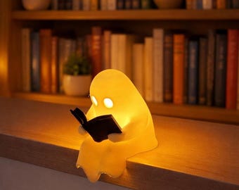 Night Light Reading Spirit | LED Tealight Holder Ø38mm | PLA matte white | Book color selectable | Includes warm white LED and batteries