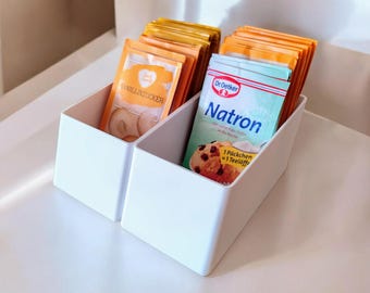 Baking ingredient organizer – 3D-printed storage for baking powder & sachets, kitchen organizer made of PLA, matte studio colors