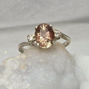 Oregon Sunstone Ring - Red Oregon Sunstone - Medium Red Oval Oregon Sunstone - Sterling Silver Ring - Diamond Accents - Sz 475 - #19