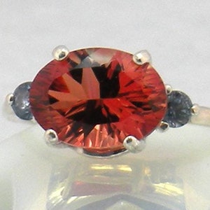 Oregon Sunstone Ring - Bright Red Oregon Sunstone - Red Oval Oregon Sunstone - Sterling Silver Ring - Montana Sapphire - Size 6.75 - #38