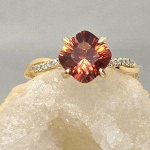 Oregon Sunstone Ring - Red Oregon Sunstone - Red Sunstone Ring  - Moissanite accents - 14KT. GOLD Ring - size 7.25 - #68