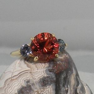 Oregon Sunstone Ring - Red Oregon Sunstone - Blue Mt. Sapphire  - 14kt Yellow Gold ring -  Sunstone Ring - #62