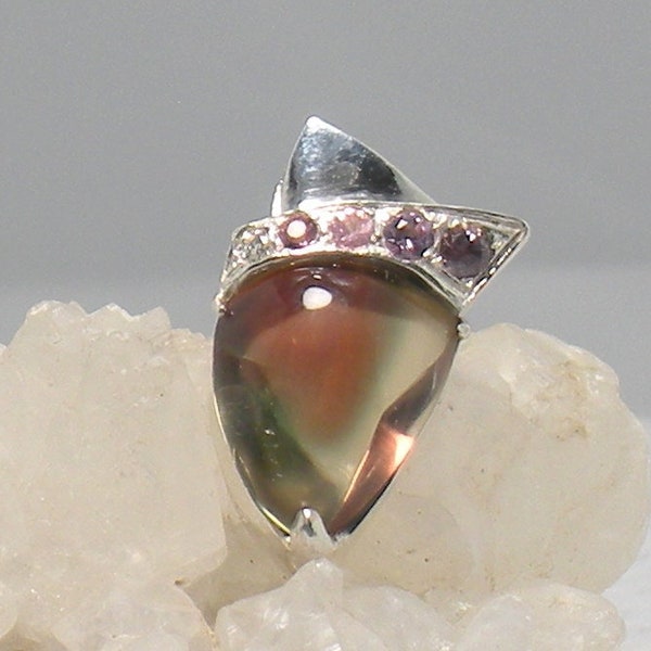 Oregon Sunstone Pendant - Red & Green Oregon Sunstone Pendant - Sterling Silver Pendant -  Montana Sapphire pendant - Diamond  #309