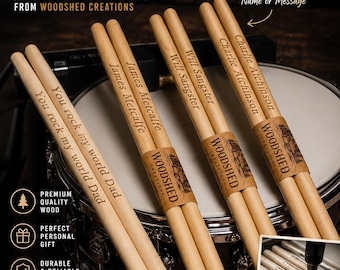 Personslised Engraved Drumsticks varying weights and sizes from top manufacturers