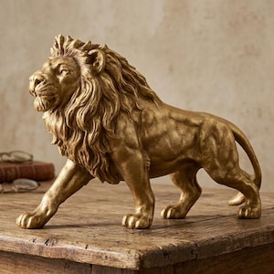Grande figurine de roi lion en or, décoration animale de la jungle africaine pour salon, accessoire de bureau, statue de lion en résine, cadeau d'art animalier