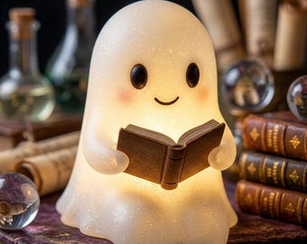 Lámpara nocturna con forma de fantasma, adorno de resina con forma de ratón de biblioteca, decoración espeluznante de Halloween.