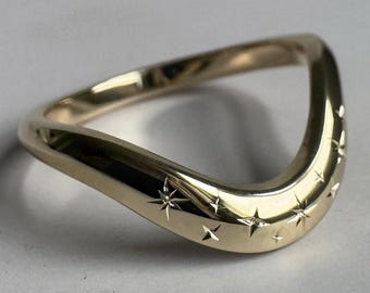 14K Celestial Curved Engagement Band 3 MM Contour Stackable Ring for Engagement Rings