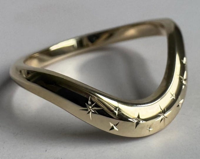 14K Celestial Curved Engagement Band 3 MM Contour Stackable Ring for Engagement Rings