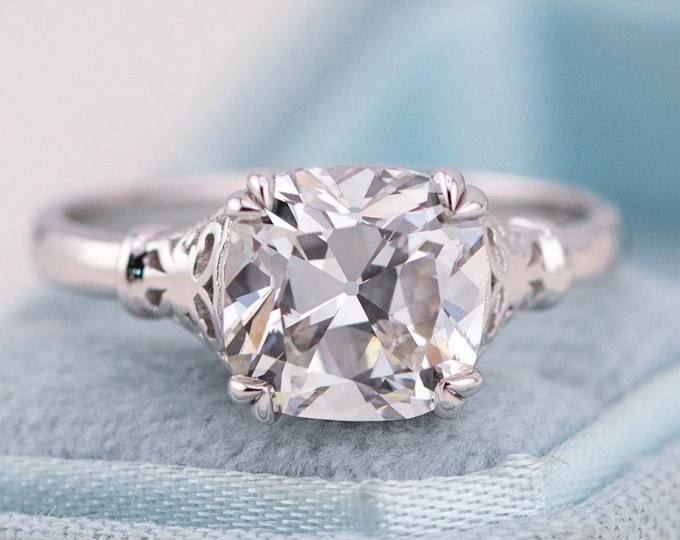IGI Certified Old Mine Cushion Cut Lab Grown Diamond Engagement Ring, Vintage Art Deco Solitaire, Milgrain Antique Inspired Proposal Ring