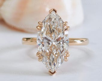 Verlobungsring mit 4,03 ct, Farbe E, VVS, Marquise-Schliff, im Labor gezüchtetem Diamanten, IGI-zertifiziert, 14 Karat Massivgold, Solitärring mit verdecktem Halo für Damen