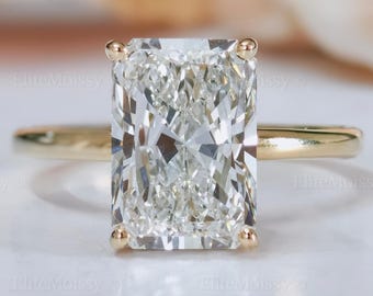 Verlobungsring mit 4,02 ct, Farbe E, Reinheitsgrad VVS1, im Labor gezüchtetem Diamanten im Radiant-Schliff, IGI-zertifiziert, 14-karätiger Goldring mit verdecktem Halo, Ehering