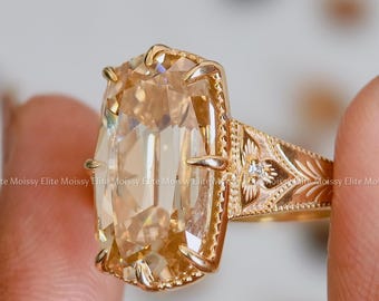 Old Mine 7 CT langwerpige kussengeslepen moissaniet ring bezel set verlovingsring 14 kt gouden trouwring antieke diamanten ring jubileum ring