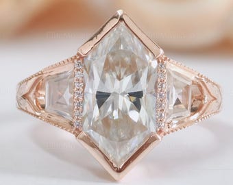 Handgravierte Vintage Drei Stein Trilogy Ring Diamant Verlobungsring Lünette Einstellung Art-Deco-Ring 10K Gold