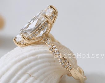 4CT Marquise Moissaniet verlovingsring 14K massief gouden gedraaide schacht diamanten trouwring solitaire verborgen halo voorstelring voor moeder