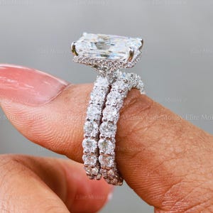 4CT Radiant Cut in het lab gekweekte diamanten verlovingsring set E-kleur VVS1 diamanten ring volledige eeuwigheid effenen band statement bruidsring voor haar