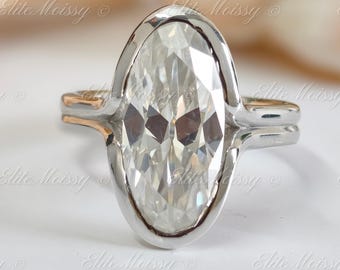 Moval Cut Moissanite Engagement Ring, 14K Solid Gold Ring, Bezel Setting Ring, Solitaire Ring, Double Band Ring, Proposal Ring, Gift For Her