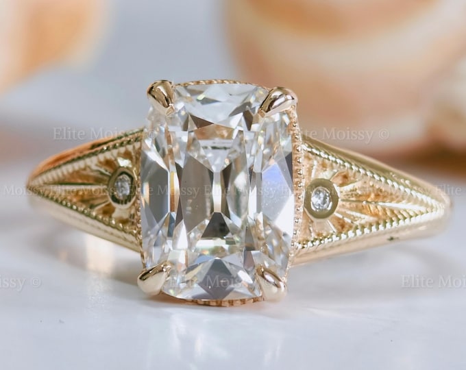 2.60CT Old Mine Cushion Cut Lab Grown Diamond Engagement Ring, 18K Solid Gold Vintage Art Deco Milgrain Filigree Handmade Ring, Promise Ring