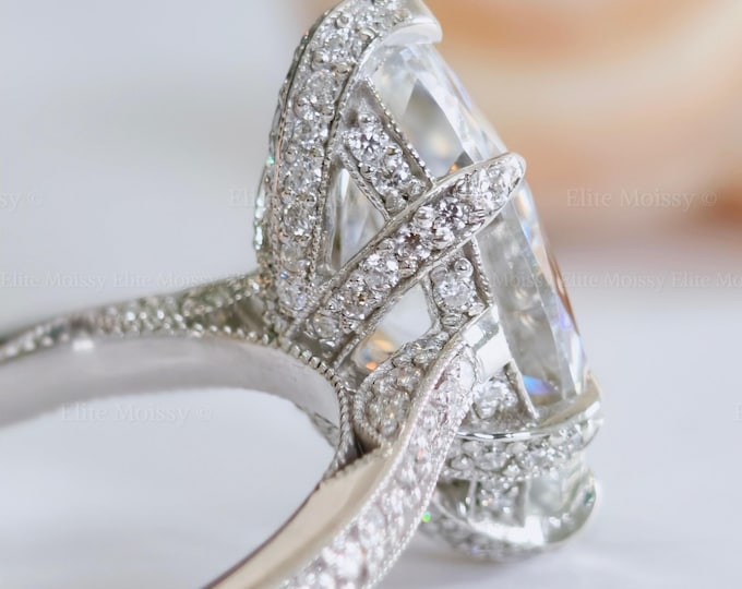 4 CT Marquise Cut Moissanite Engagement Ring Yellow 14K Gold Ring 6 Prong With Hidden Halo Elongated Marquise Cut Diamond Ring Gift For Her