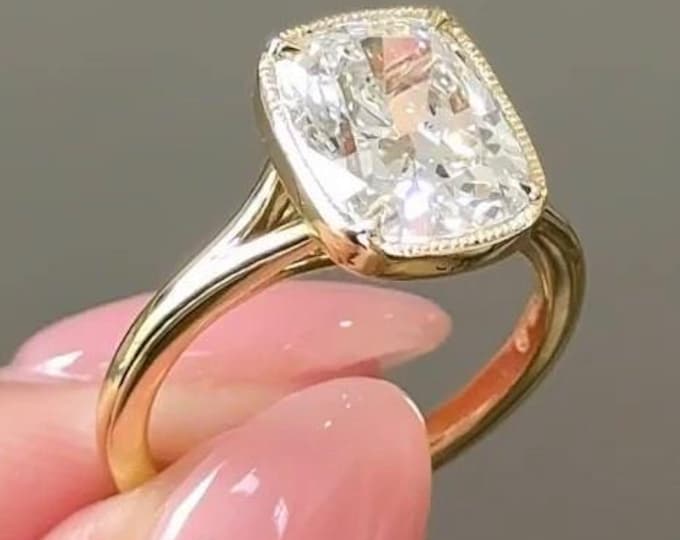 3.10 CT Elongated Cushion Cut Moissanite Engagement Ring 14K Gold Bezel Set Wedding Ring Antique Diamond Anniversary Rings For Her