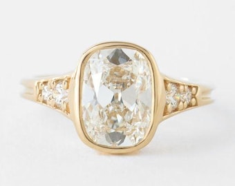 2.70CT Antique Old Mine Cushion Cut Moissanite Engagement Ring, 14K Solid Gold Bezel Set Ring, Vintage Promise Ring for Women