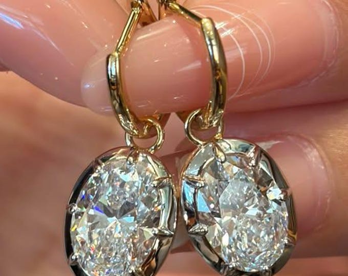Moissanite Huggie Earrings, 925 Silver Gold Finish, Oval Cut East West Drop Earring For Her, Wedding Gift Earrings, Anniversary Gifts