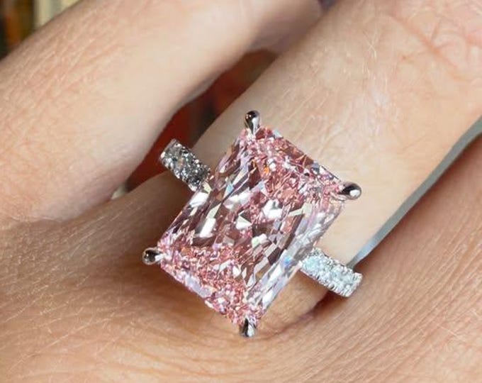 5CT Pink Radiant Cut IGI Certified Diamond Ring Radiant Cut Pink Diamond Ring 14K Solid Gold Ring Wedding Ring for Women Christmas Gift
