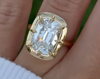 Anillo de oro con diamantes cultivados en laboratorio, talla cojín, de 4 quilates, estilo Old Mine. Anillo llamativo inspirado en el compromiso de Taylor Swift. Anillo de perfil bajo estilo vintage.