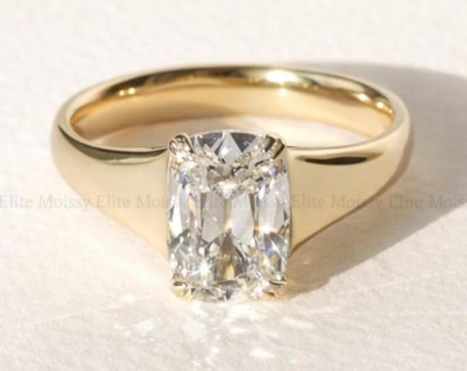 Old Mine 4CT Elongated Cushion Cut Moissanite Engagement Ring 14K Gold Solitaire Ring 4 Prong Cathedral Setting Antique Style Wedding Ring