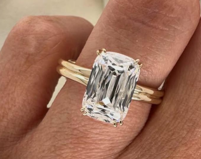 4.5CT Criss-Cut Cushion Moissanite Engagement Ring Solitaire Ring Petal Floral Prong Setting 14K Solid Gold Proposal Ring Anniversary Gift