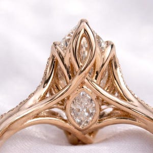3CT Marquise Cut Lab Grown Diamond Engagement Ring Split Shank Pave Band Tulip Setting Hidden Diamond 18K Solid Gold Ring Anniversary Gift